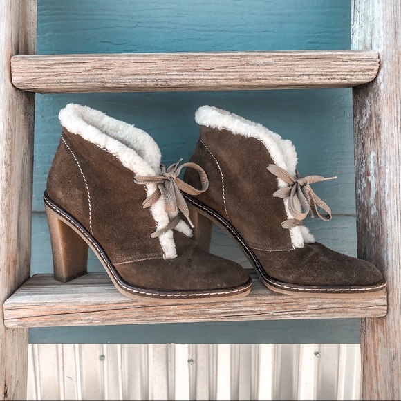 shearling heeled boots